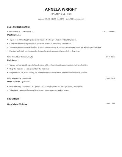 Machine Setter Resume