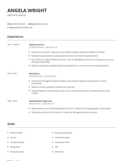 Machine Setter Resume
