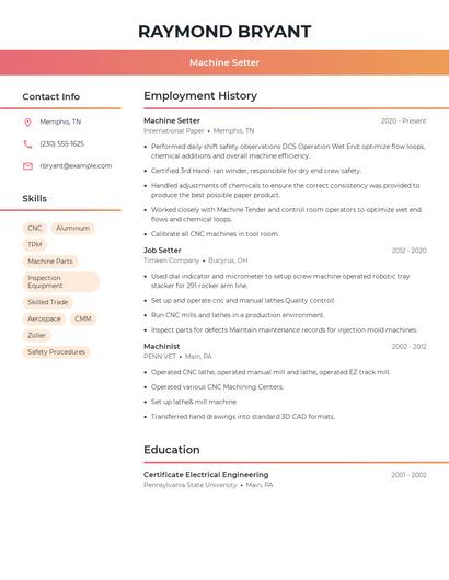 Machine Setter Resume