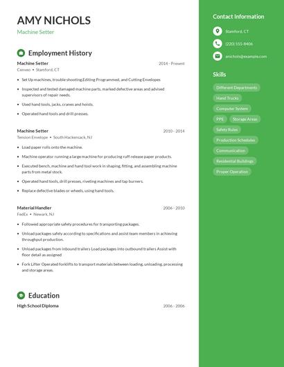 Machine Setter Resume