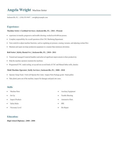 Machine Setter Resume