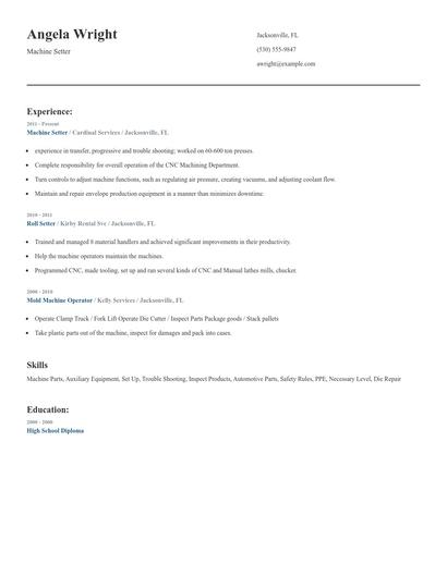 Machine Setter Resume