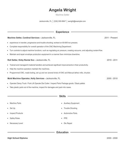 Machine Setter Resume