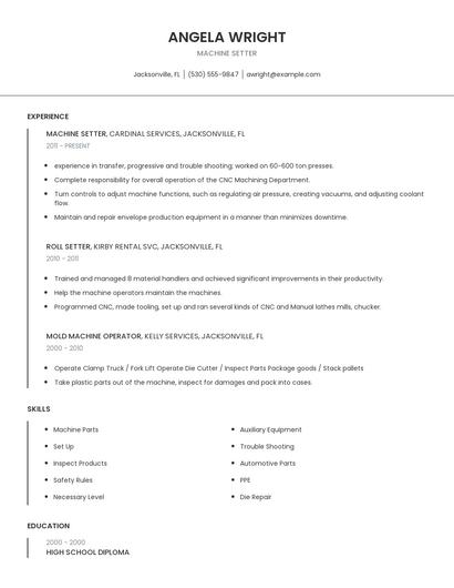Machine Setter Resume