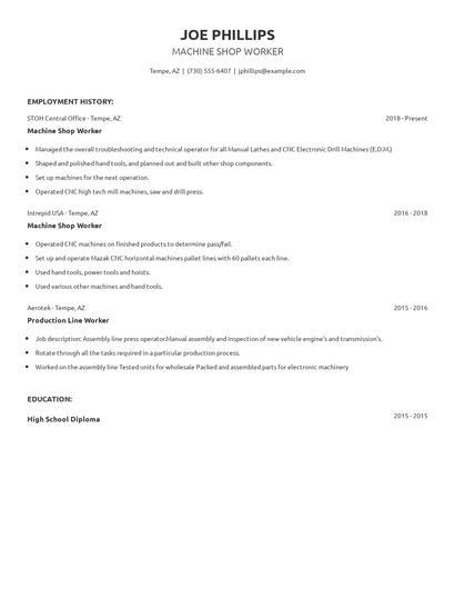 Machine Shop Worker Resume