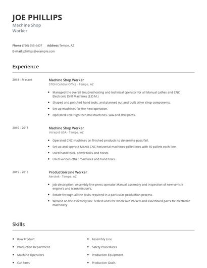 Machine Shop Worker Resume