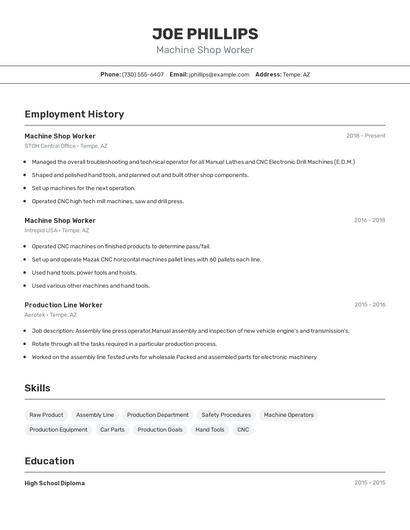 Machine Shop Worker Resume