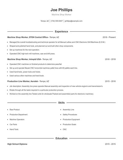 Machine Shop Worker Resume