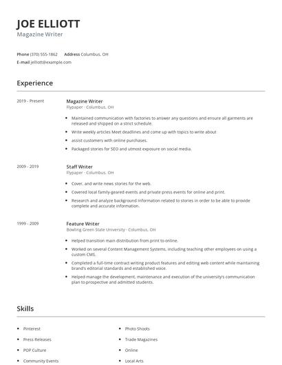 Magazine Writer Resume