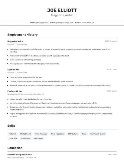 Magazine Writer Resume