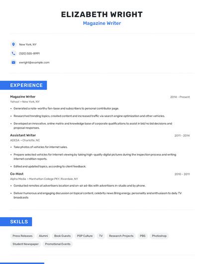 Magazine Writer Resume