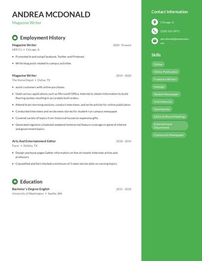 Magazine Writer Resume