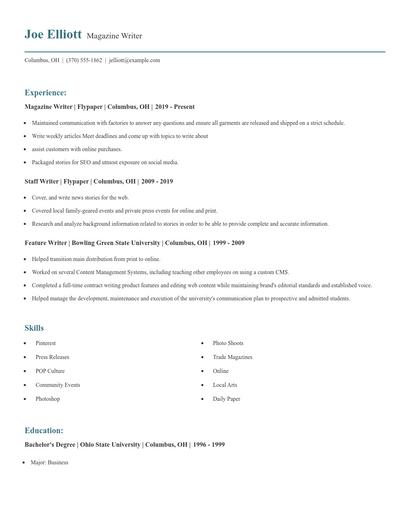 Magazine Writer Resume