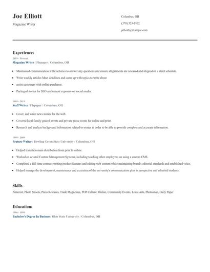 Magazine Writer Resume