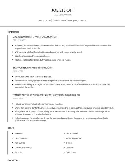 Magazine Writer Resume