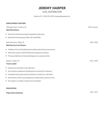 Mail Distributor Resume