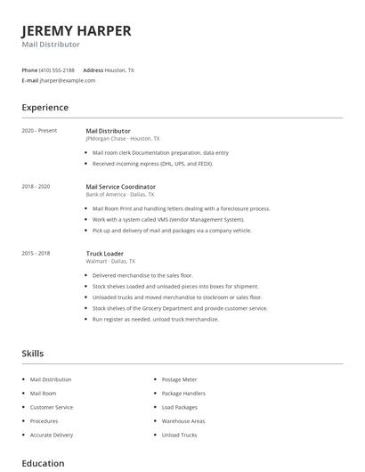 Mail Distributor Resume