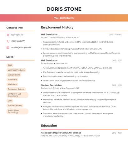 Mail Distributor Resume