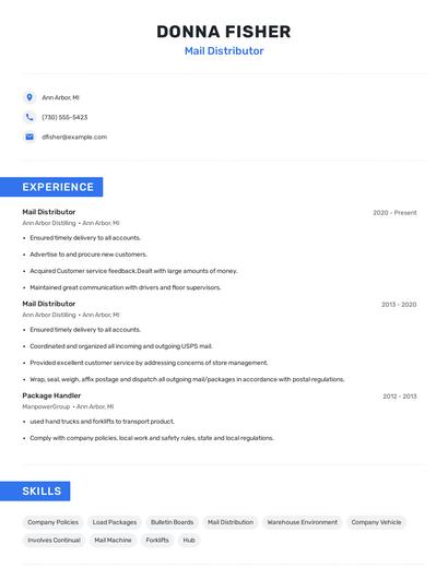 Mail Distributor Resume