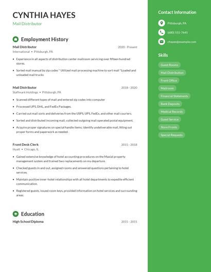 Mail Distributor Resume