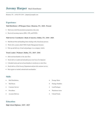 Mail Distributor Resume