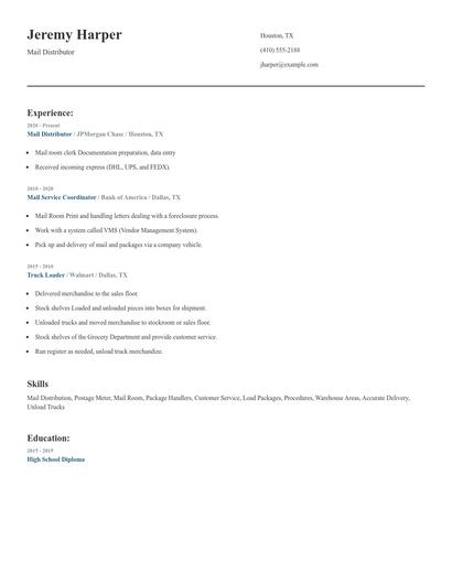 Mail Distributor Resume