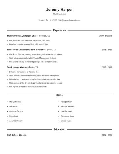 Mail Distributor Resume