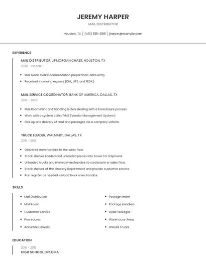 Mail Distributor Resume