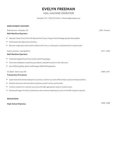 Mail Machine Operator Resume