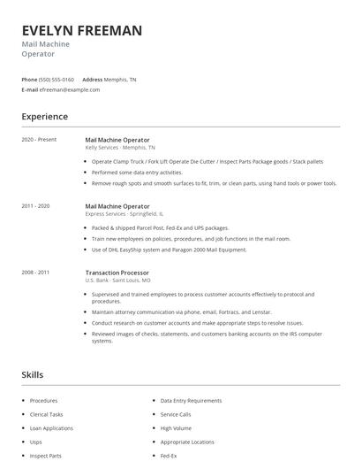 Mail Machine Operator Resume