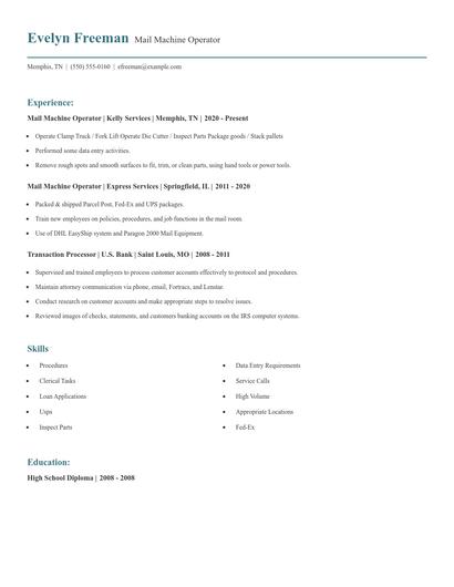 Mail Machine Operator Resume