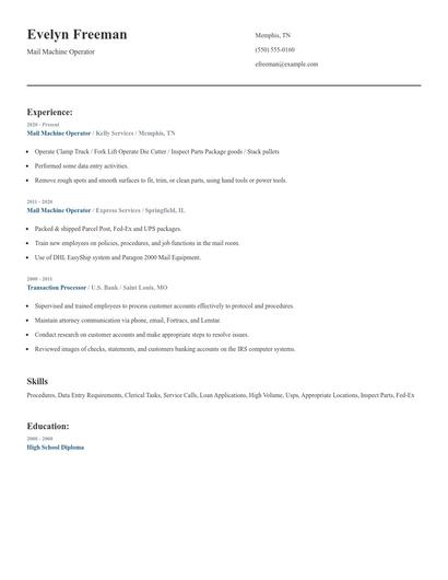 Mail Machine Operator Resume