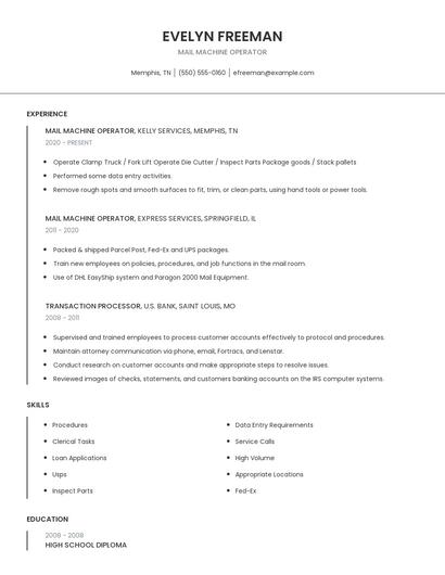 Mail Machine Operator Resume