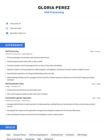 Mail Processing Resume