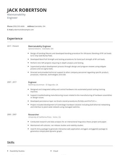 Maintainability Engineer Resume