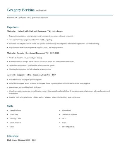 Maintainer Resume