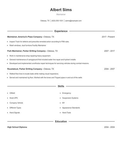 Maintainer Resume