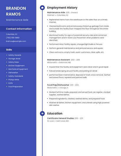 Maintenance Aide Resume