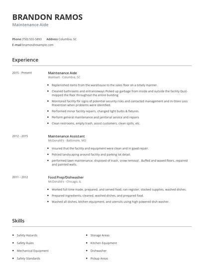 Maintenance Aide Resume