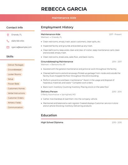 Maintenance Aide Resume