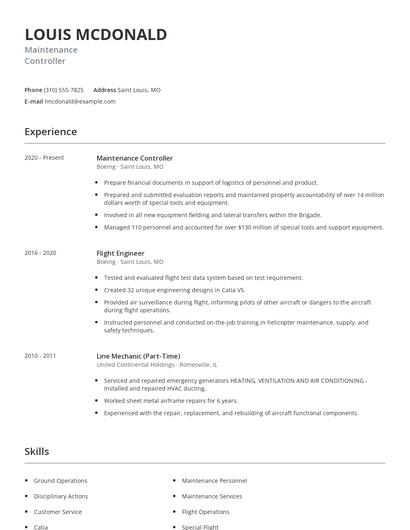Maintenance Controller Resume