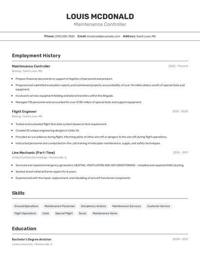 Maintenance Controller Resume