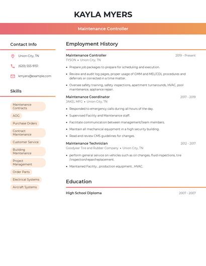 Maintenance Controller Resume