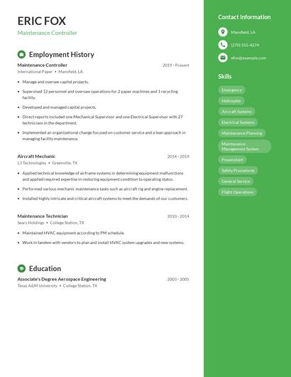Maintenance Controller Resume