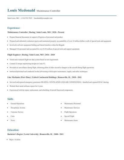 Maintenance Controller Resume