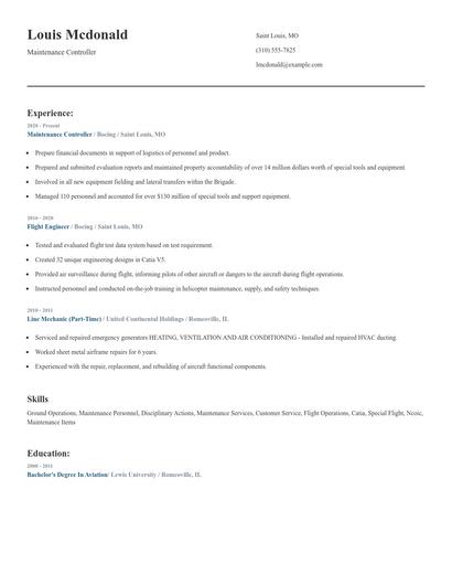 Maintenance Controller Resume