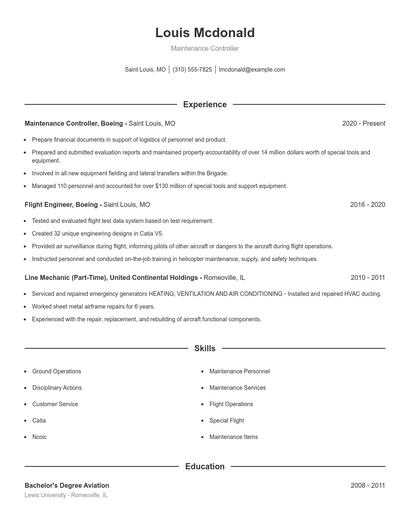 Maintenance Controller Resume