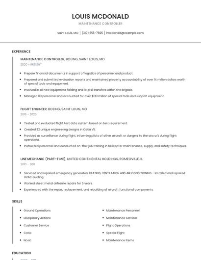 Maintenance Controller Resume