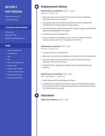 Maintenance Coordinator Resume