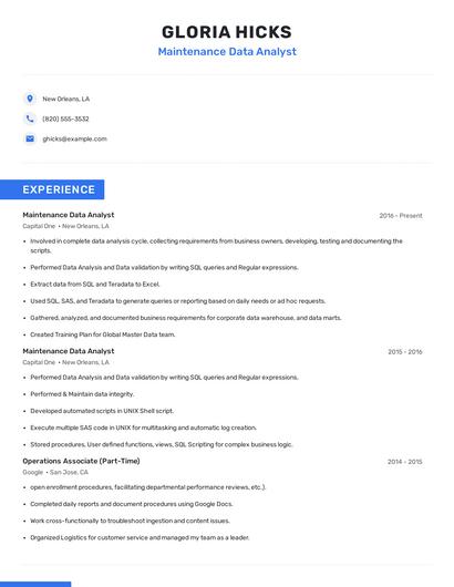 Maintenance Data Analyst Resume